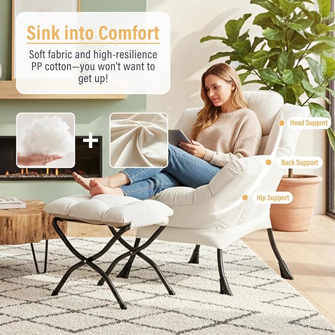 Lazy Chair with Ottoman, Modern Chair with Folding Footrest, Lounge Accent Chair - Image 8