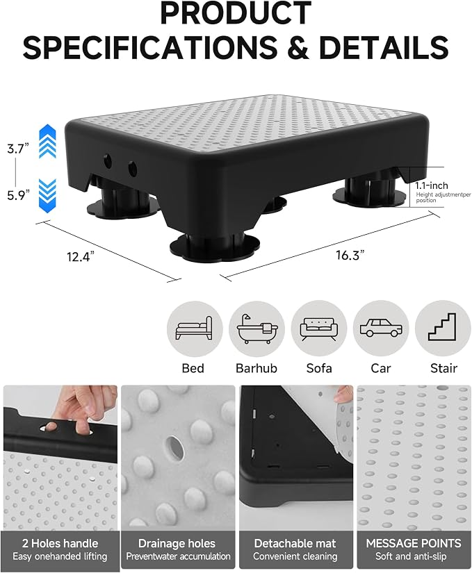 Adjustable Step Stool for Adults, Bed Step Stools, 600 LBS Capacity Safety Wide - Image 3