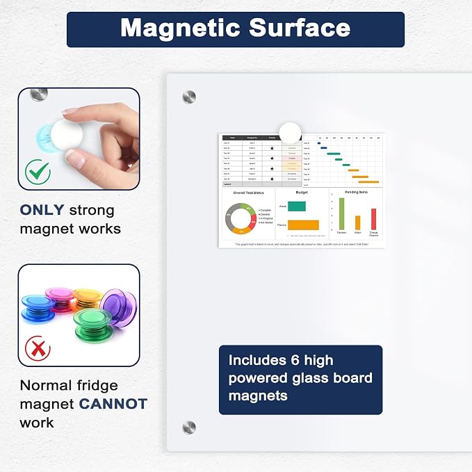 Magnetic Glass Whiteboard, Large Frameless White Board - Image 4