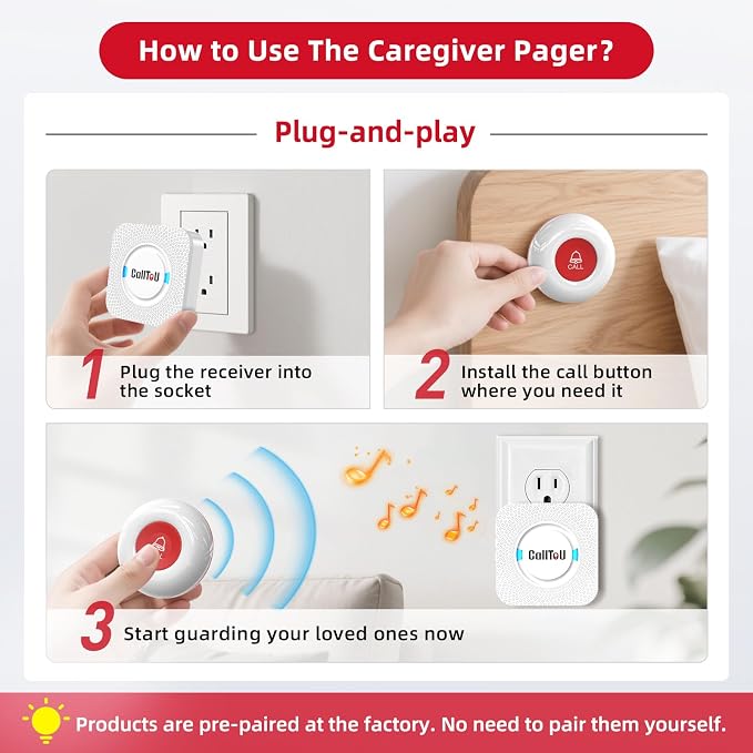 CallToU Wireless Caregiver Pager Smart Monitoring System Alert Buttons Hand - Image 7