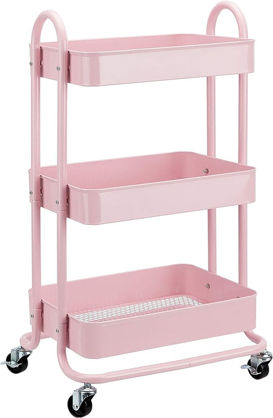 Amazon Basics 3-Tier Rolling Utility or Kitchen Cart, Lockable Wheels, Dusty - Field & Grace