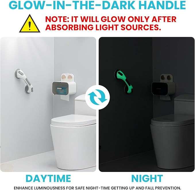 TAILI Shower Grab Bar Glow in The Dark, 2 Pack 12.2 in Grab Bars - Image 2
