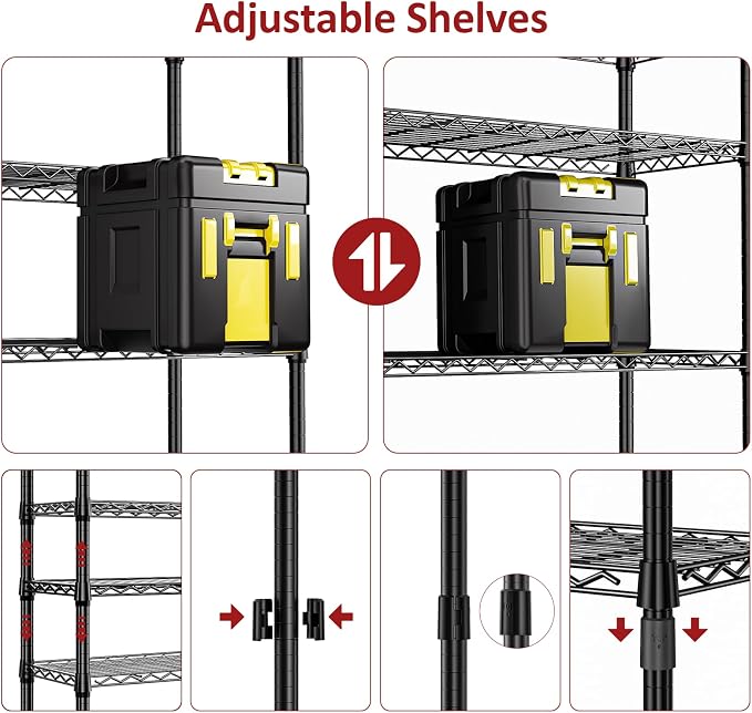 IZEUK 4 Tier Black Metal Storage Shelves, Heavy Duty Wire Shelving Rack - Image 4