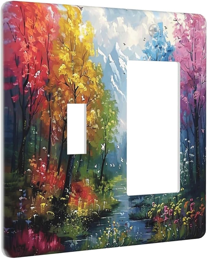 Colorful Forest Snow Mountain River Oil Painting Style Outlet Covers 1 Toggle 1 - Image 2