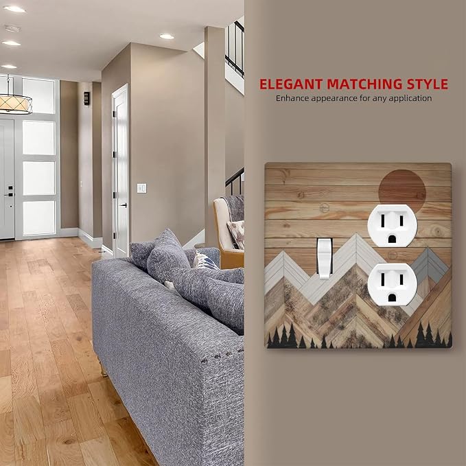 Wooden Planks Mosaic Snow Mountain Sun Wallplates 1 Toggle 1 Duplex Switch - Image 7