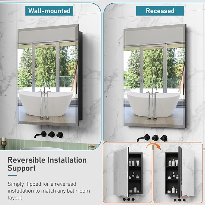 20 x 26 Inch Medicine Cabinet for Bathroom Wall Mounted, Recessed - Image 4