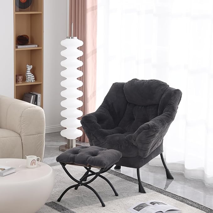 Lazy Chair with Folding Ottoman, Modern Accent Lounge Armchair with Armrests - Image 5