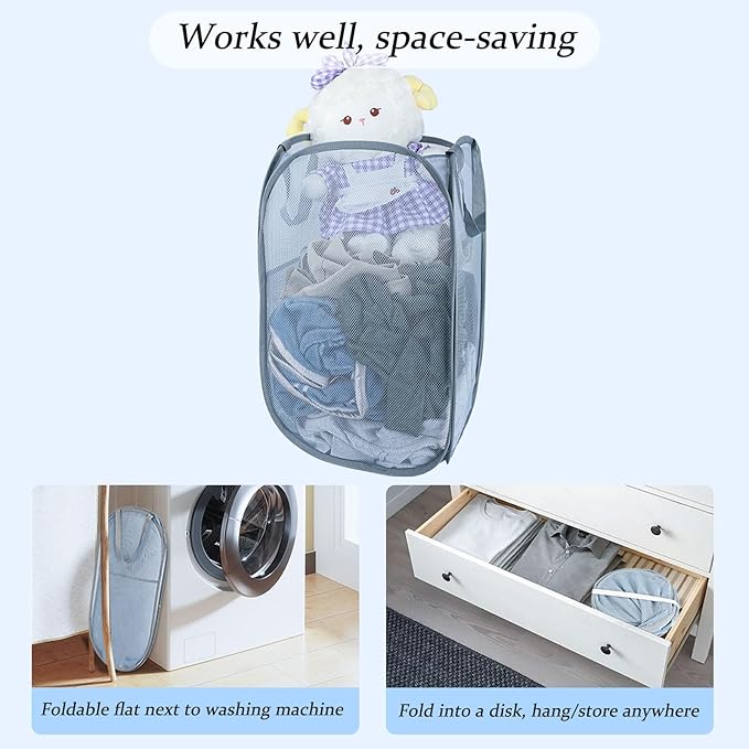 Upgraded 100L Extra Large Collapsible Laundry Baskets, 2 Pack XL Mesh Pop Up - Image 5