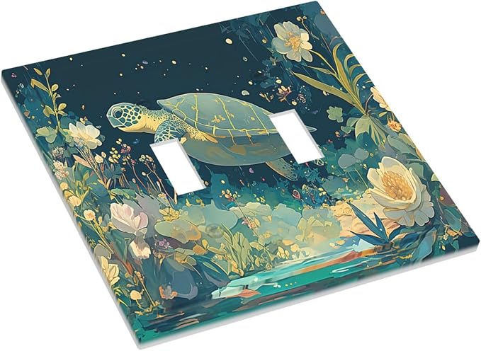 Decorative Switch Plates Fantasy Sea World Sea Turtle Floral Plant 2 Gang - Image 3