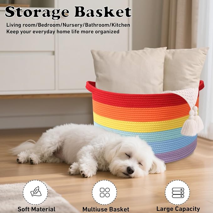 Large Storage Basket with Handle, 19.7" L x 19.7" W x 13" H Blanket Basket - Image 4