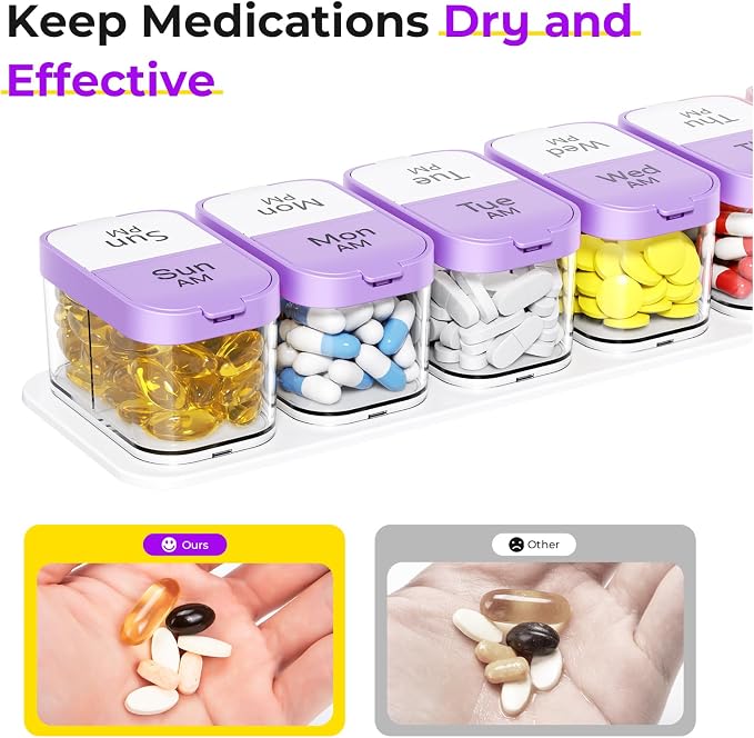 Odaro Extra Large Weekly Pill Organizer 2 Times A Day, Pill Box 7 Day Am Pm to - Image 7