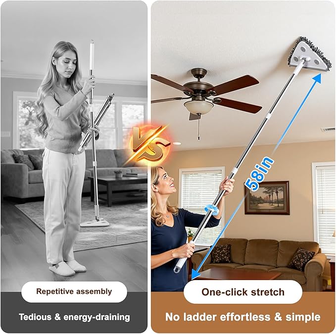 Wall Cleaner Mop with Long Handle, Wall Duster with Extension Pole, 3-in-1 Wall - Field & Grace