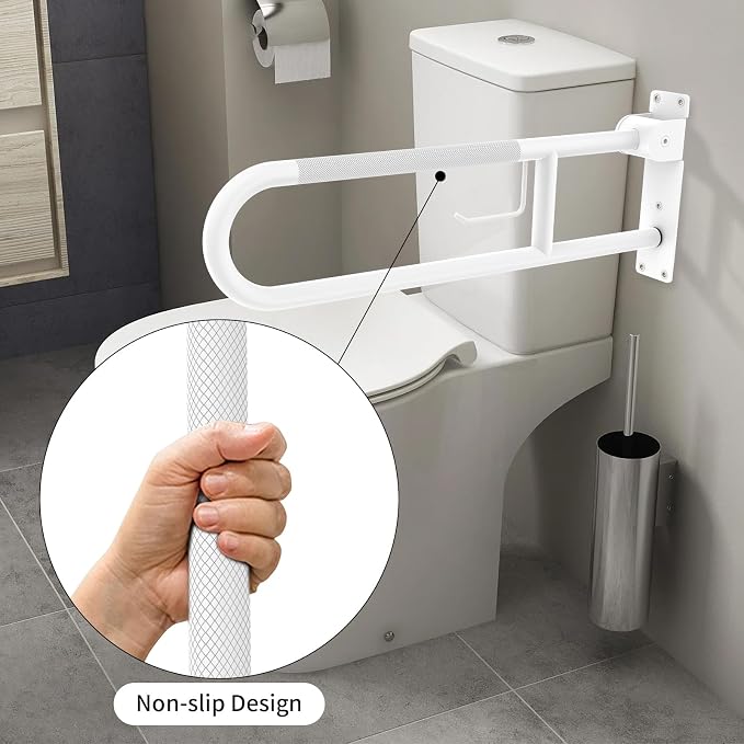 Toilet Grab Bar 30.3 Inch, YuanDe White Anti-Slip Support Rail, U Shaped - Image 4