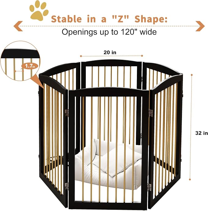 Freestanding Pet Gate for Dogs, Indoor Wooden Dog Gate for House, Extra Wide - Image 6