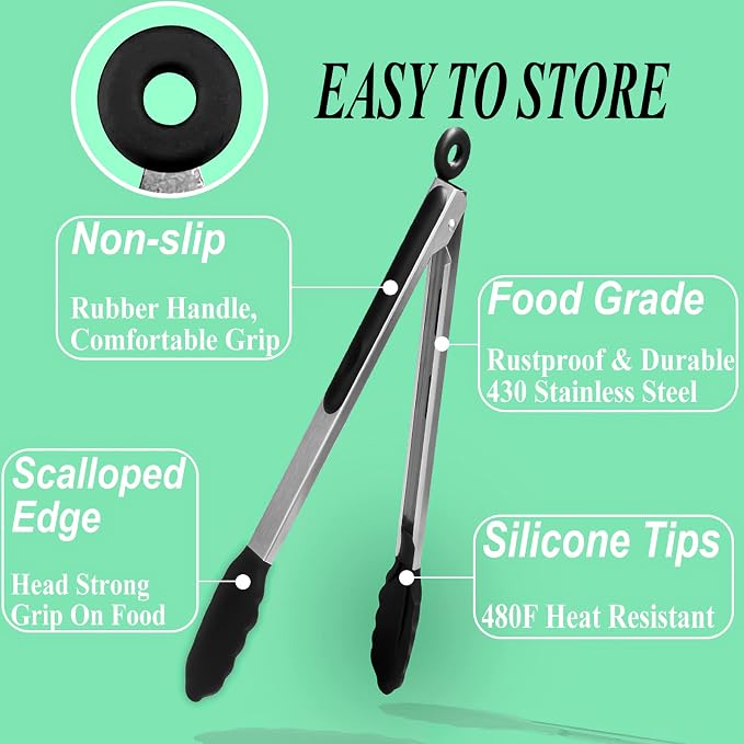 HST Tongs for Cooking with Silicone Tips, Non Stick Kitchen Tongs with Silicone - Image 4