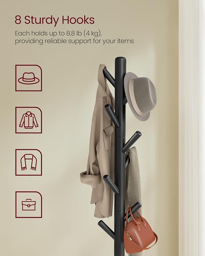 VASAGLE Coat Rack, Free Standing Coat Stand, Hall Coat Tree - Image 6