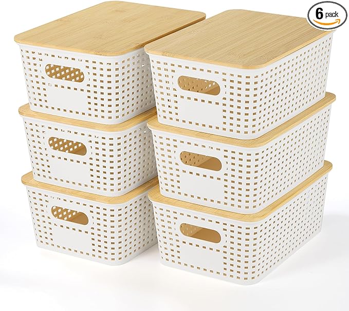 Plastic Storage Baskets With Bamboo Lid by OHMLOVE