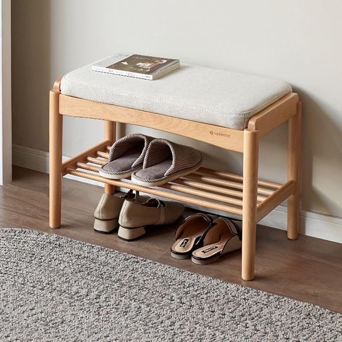 Solid Wood Shoe Bench Assembled, Shoe Rack Bench by Vadisun