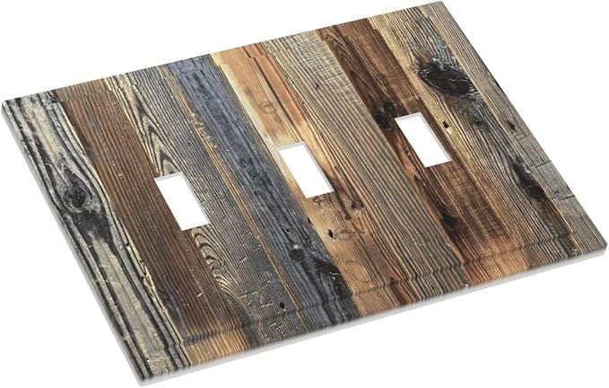 Barn Brown Wood Rustic Weathered Wood Print Decorative Switch Plates 3 Gang - Image 3