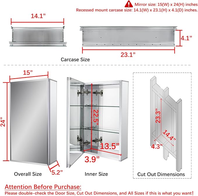 Fundin Aluminum Bathroom Medicine Cabinet - Image 3