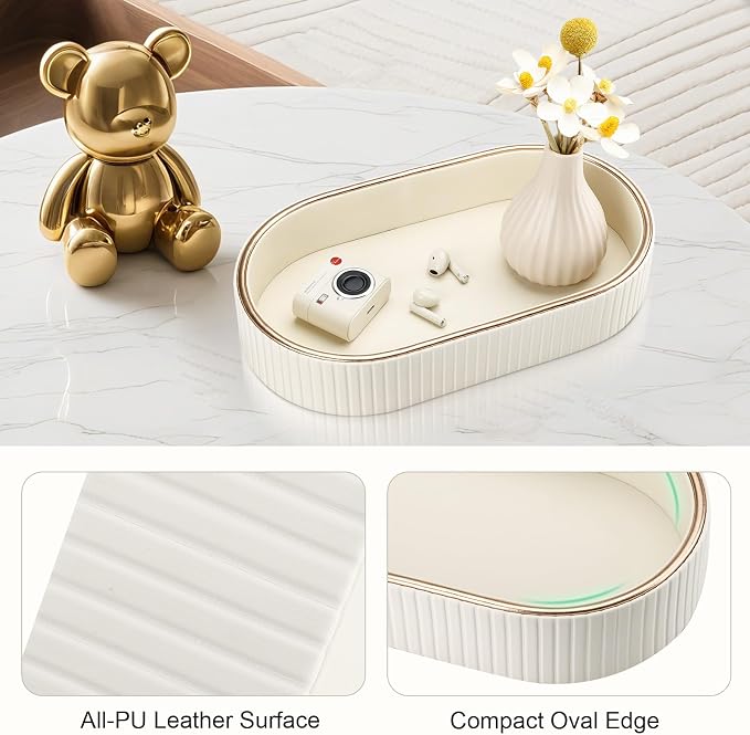 GORESE Oval Vanity Tray Perfume Organizer, PU Leather Valet Jewelry Trays - Image 6