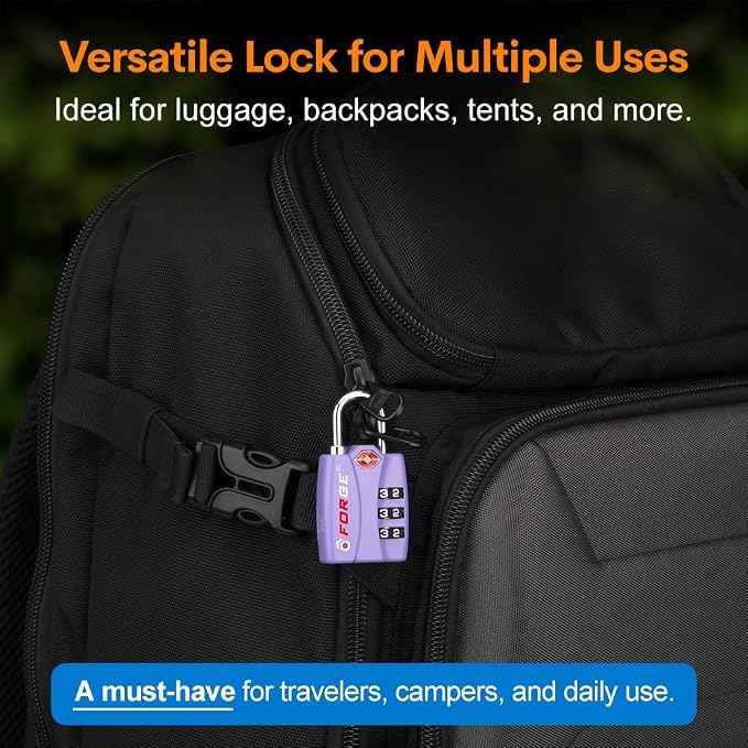 Forge Luggage Locks TSA Approved 4 Pack Purple, Small Combination Lock