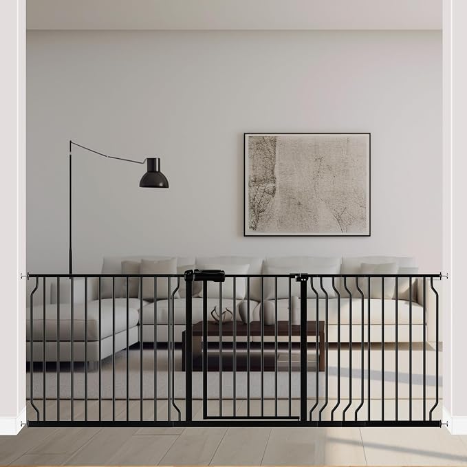 ALLAIBB Extra Wide Pressure Mount Baby Gate Auto Close Black Metal Child Dog by ALLAIBB