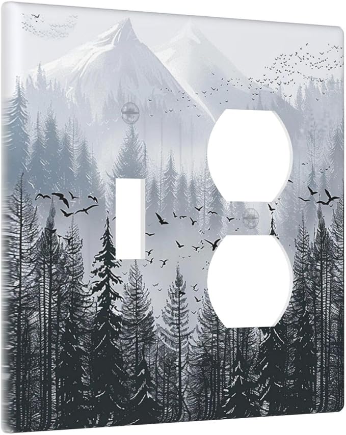 Misty Forest Nature Tree Mountain Birds Wallplates 1 Toggle 1 Duplex Switch - Image 2