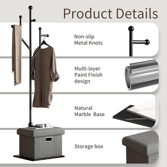 Modern Metal Coat Rack Stand, Heavy Duty Coat Rack Freestanding - Image 2