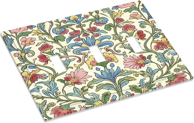 Decorative Switch Plates Boho Red Floral Morris Plant Leaves 3 Gang Wall Plate - Image 3