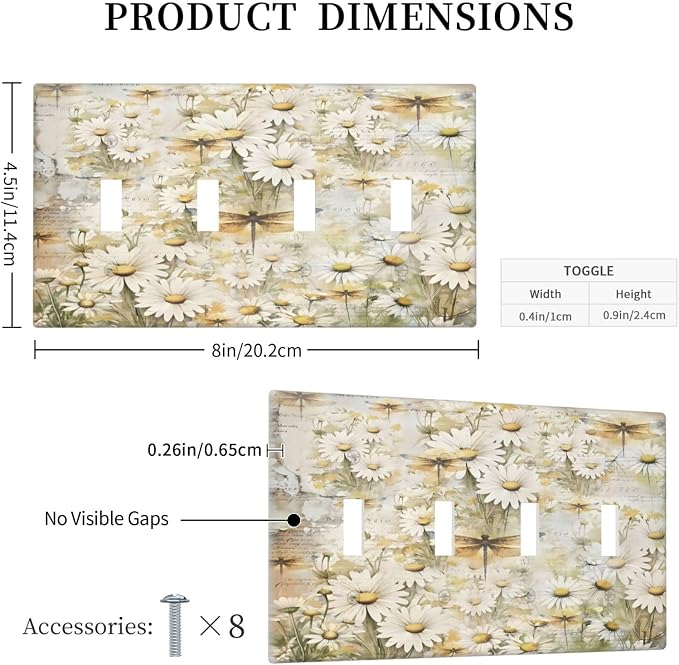 Vintage Letter Paper Wildflowers Dragonfly Daisy Floral Light Switch Covers - Image 5