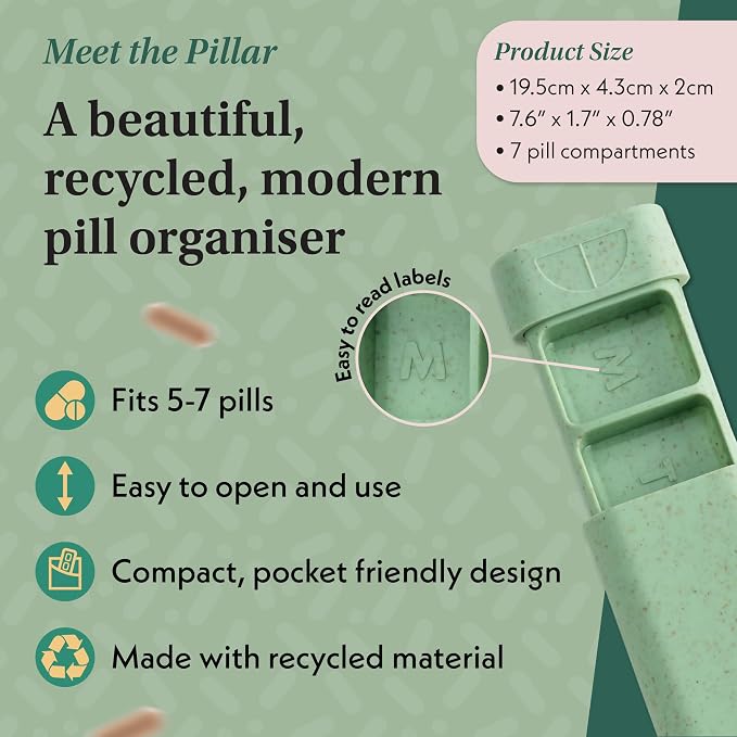 Pillar - 7-Day Pill Organizer | Weekly Medicine Pill Container Travel Box - - Image 3