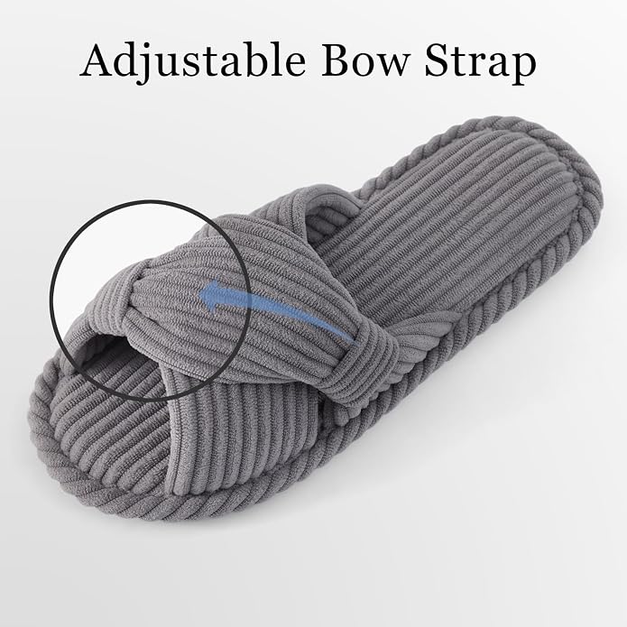 Evshine Fall House Slippers for Women Corduroy Cross Bow Indoor Slippers Open - Image 3