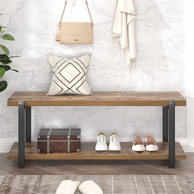 EXCEFUR Entryway Bench, Industrial Shoe Storage Bench - Image 8