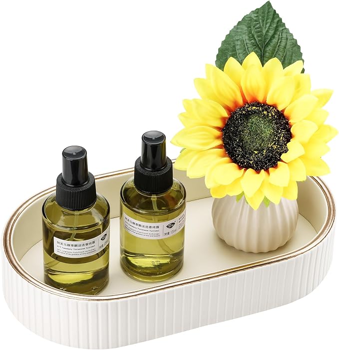 GORESE Oval Vanity Tray Perfume Organizer, PU Leather Valet Jewelry Trays by GORESE