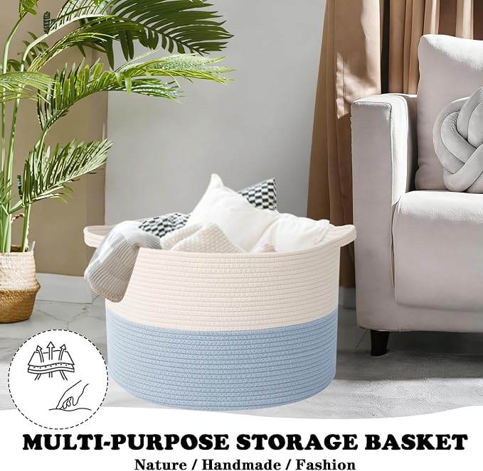 Large Storage Basket with Handle, 23.6" x 23.6" x 15.7" Blanket Basket Storage - Image 5