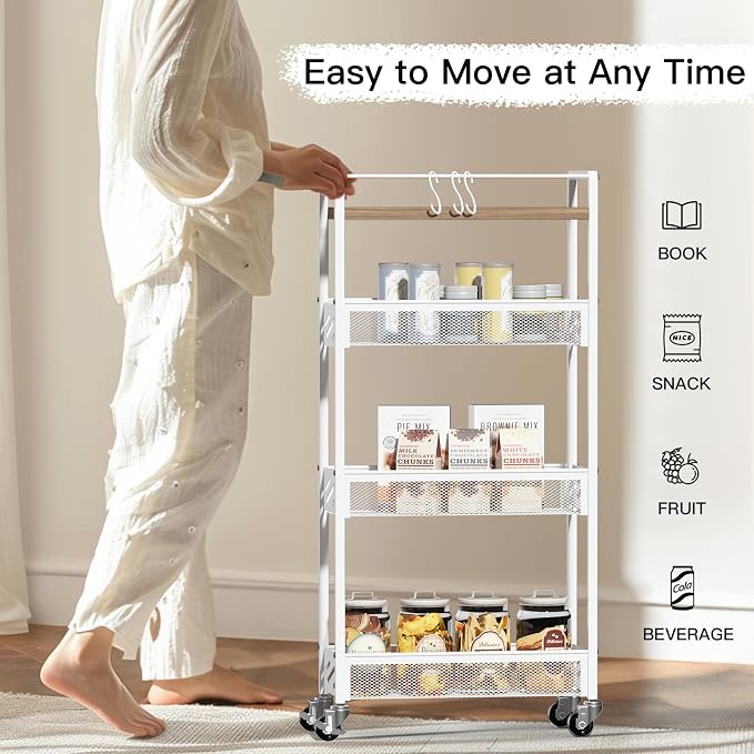 DGSNADGO Slim Rolling Storage Cart, 4-Tier Kitchen Cart on Wheels, Narrow - Image 5