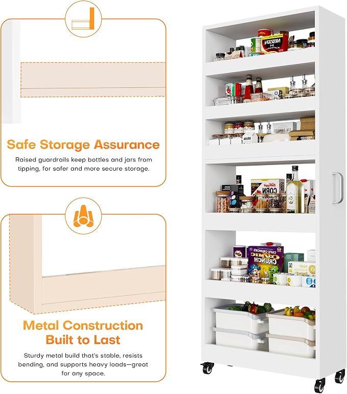Slim Storage Cart, Lightweight 6 Tier Metal Rolling Utility Kitchen Cart on - Image 6