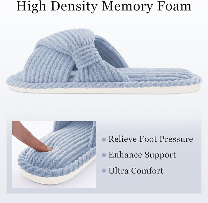 Evshine Fall House Slippers for Women Corduroy Cross Bow Indoor Slippers Open - Image 4