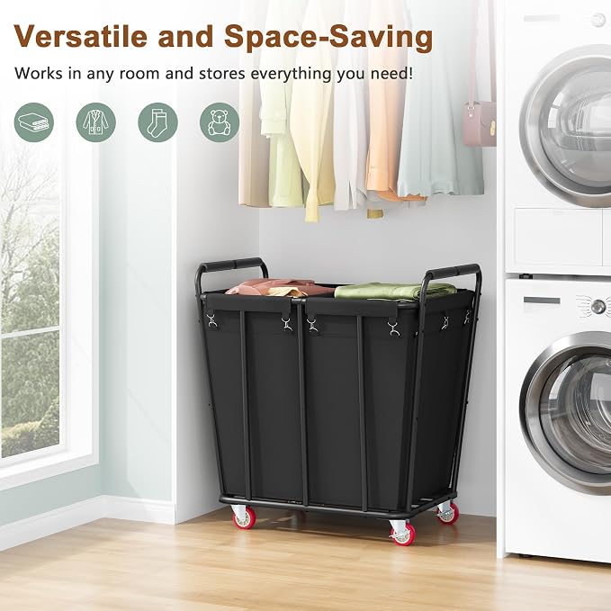 Hoctieon 2 Section Laundry Sorter Cart, 400L Rolling Hamper - Field & Grace