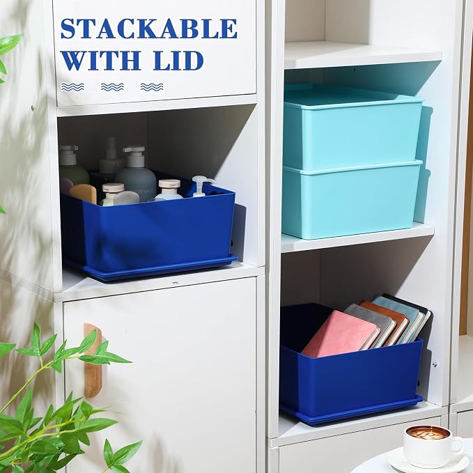 Menkxi 4 Pcs Storage Bins with Lids Plastic Stackable Containers - Image 4