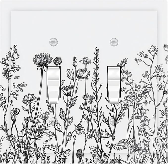 Decorative Switch Plates Floral Wildflower Rustic Plant Leaves 2 Gang Double by Unknown