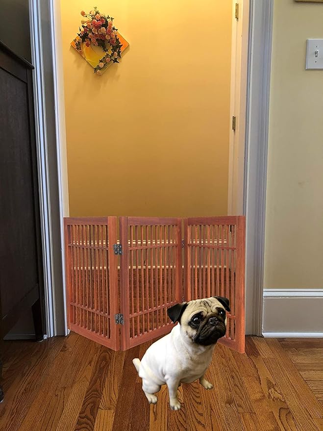 Pet Dog Gate Strong and Durable Freestanding Folding Acacia Hardwood Portable - Image 7
