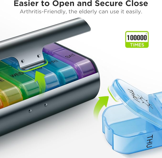 Zannaki Metal XL Weekly Pill Organizer 2 Times a Day, Large Travel Daily Pill - Image 3