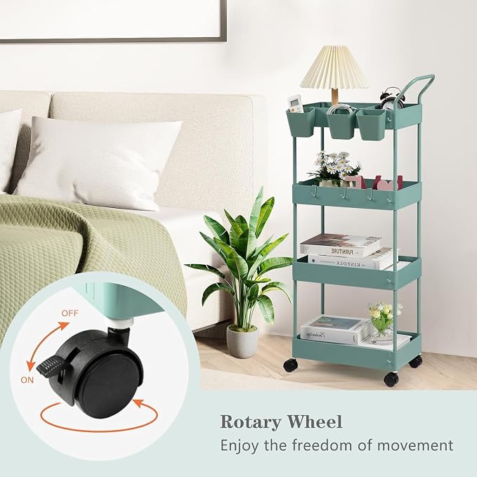 danpinera Slim Storage Cart on Wheels, 4 Tier Narrow Laundry Cart - Image 6
