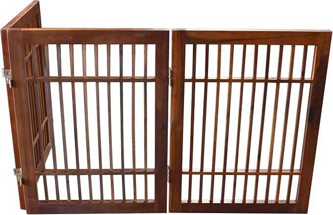 Pet Dog Gate Strong and Durable Freestanding Folding Acacia Hardwood Portable - Image 8