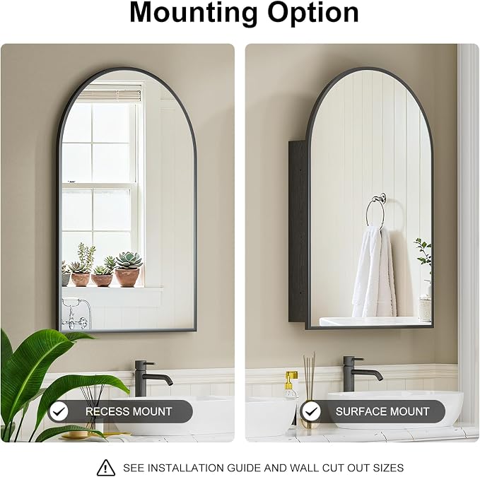 Recessed Medicine Cabinet for Bathroom, Brushed Black Arched Medicine Cabinet - Image 3