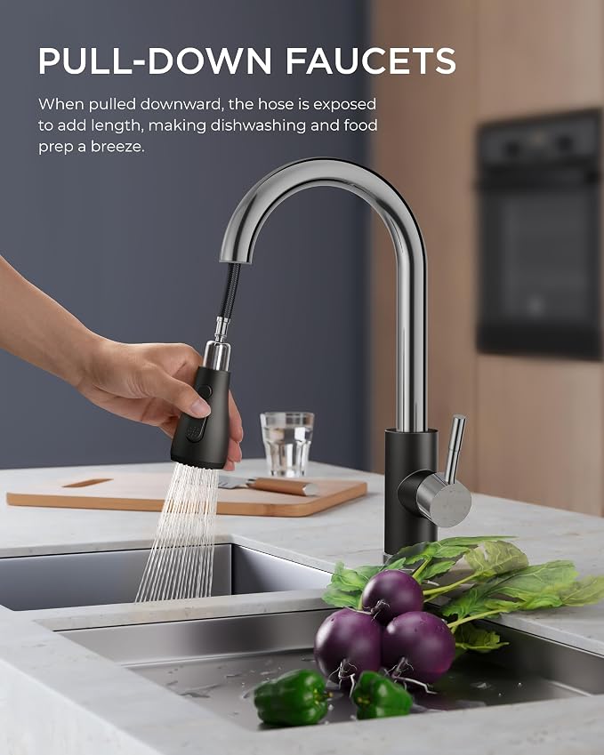 FORIOUS Kitchen Faucets with Pull Down Sprayer, High Arc Single Handle Classic - Image 2