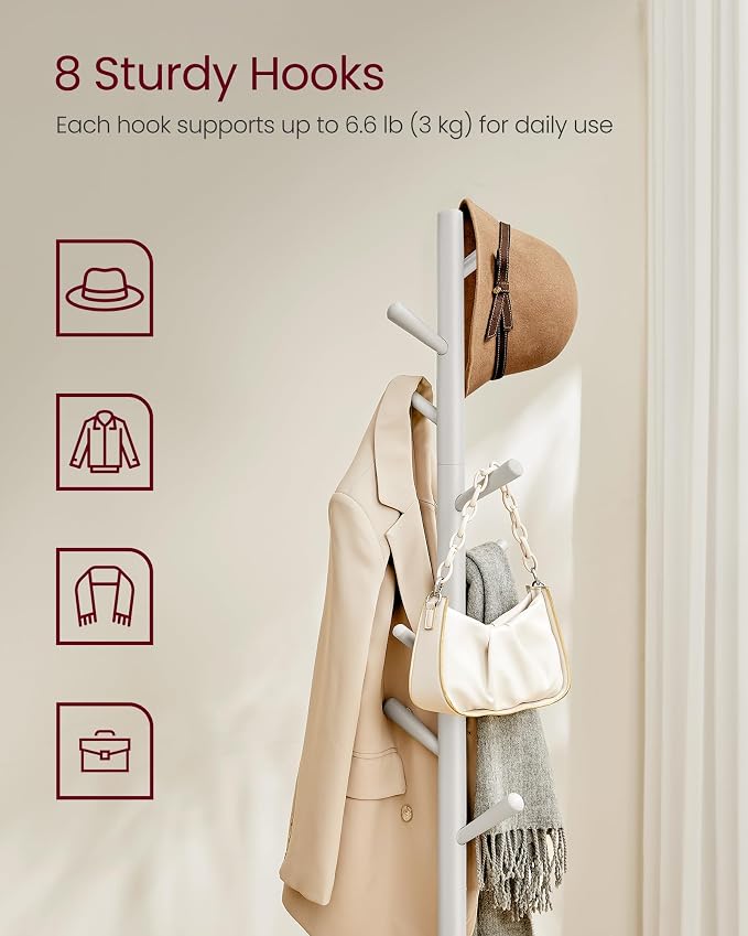 VASAGLE Solid Wood Coat Rack, Free Standing Hall Coat Tree - Image 3