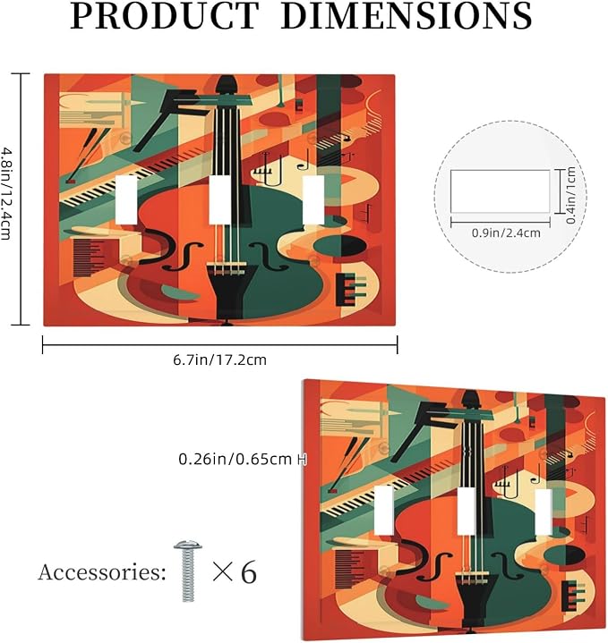 Decorative Switch Plates Violin Abstract Jazz Colorful Painting 3 Gang Wall - Image 5